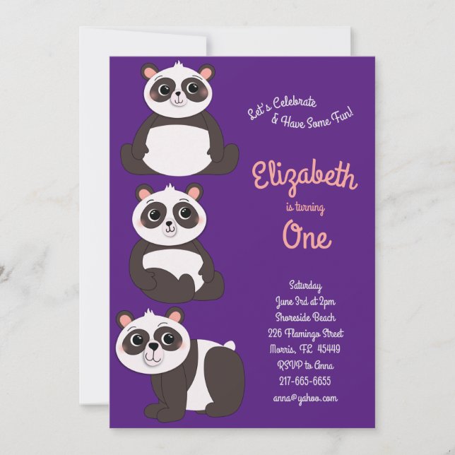 Panda Bears Cute Kids 1st Birthday Party Invitation (Front)