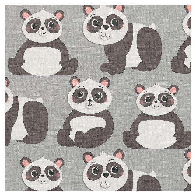 Panda Bears Cute Kids Fabric (Close Up)