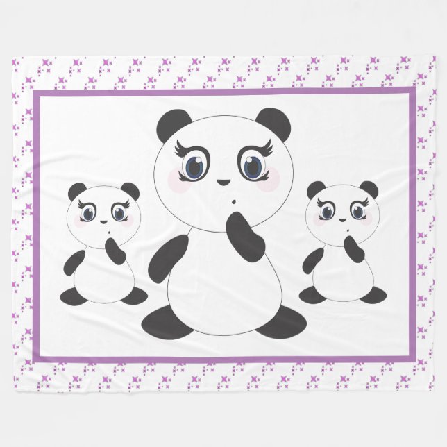 Panda Bears Fleece Blanket (Front (Horizontal))