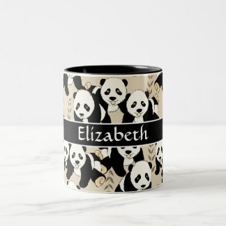 Panda Bears Graphic Pattern Personalise Two-Tone Coffee Mug