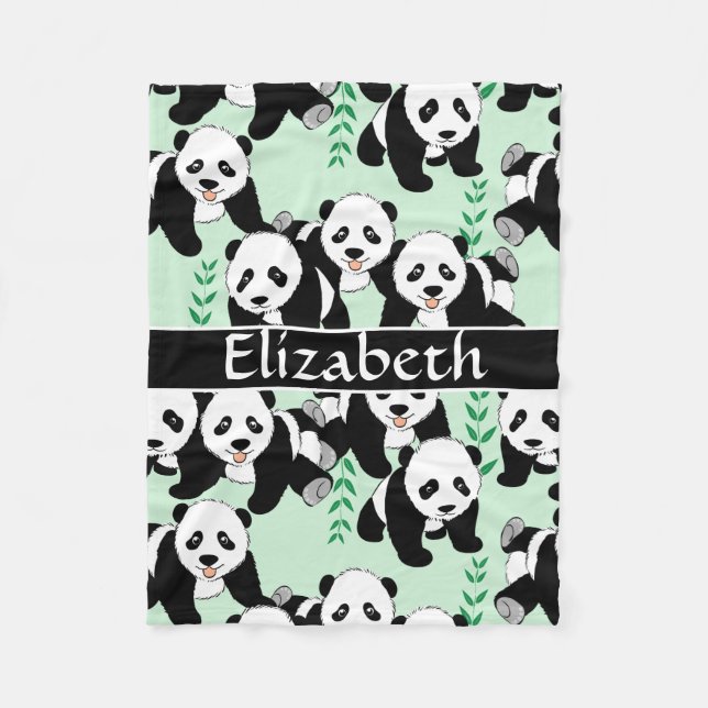 Panda Bears Graphic Pattern to Personalise Fleece Blanket (Front)