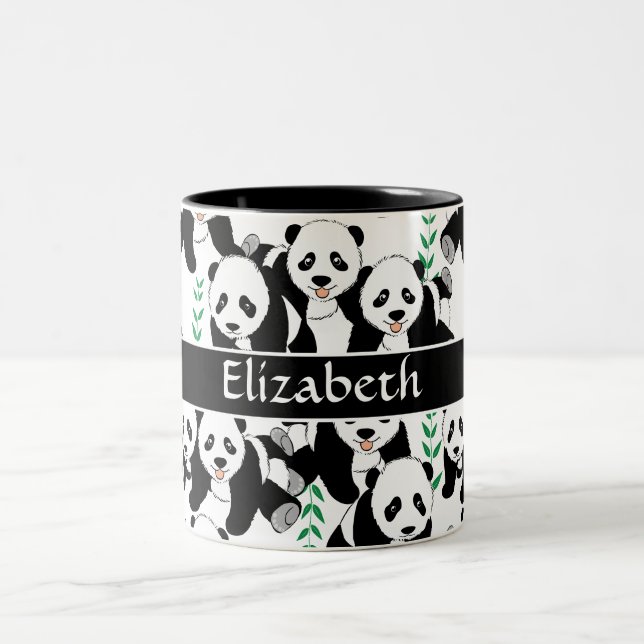 Panda Bears Graphic Pattern to Personalise Two-Tone Coffee Mug (Center)