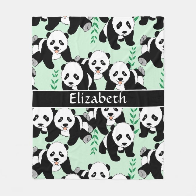 Panda Bears Graphic to Personalise Fleece Blanket (Front)