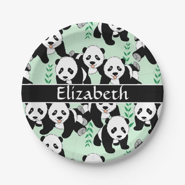 Panda Bears Graphic to Personalise Paper Plate (Front)
