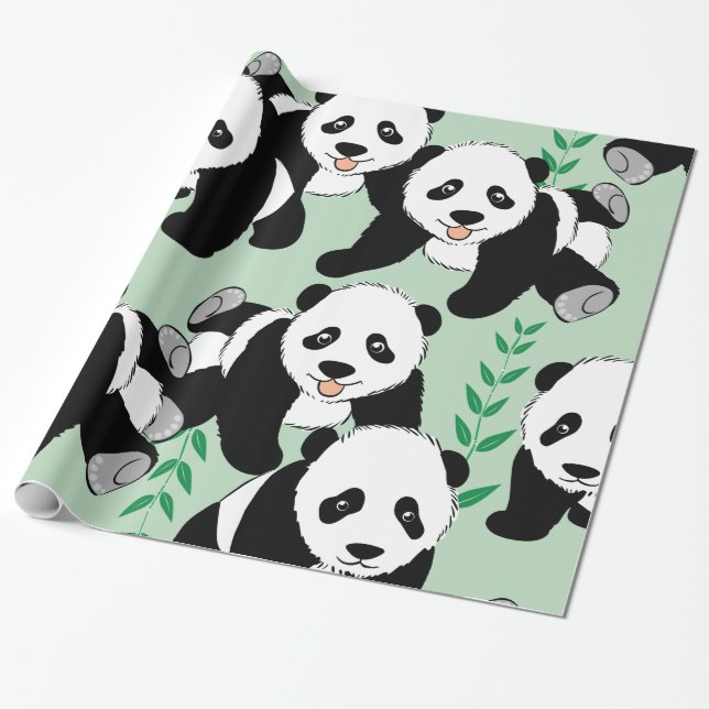 Panda Bears Graphic Wrapping Paper (Unrolled)