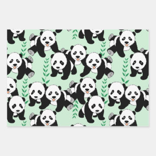 Panda Bears Graphic Wrapping Paper Sheet