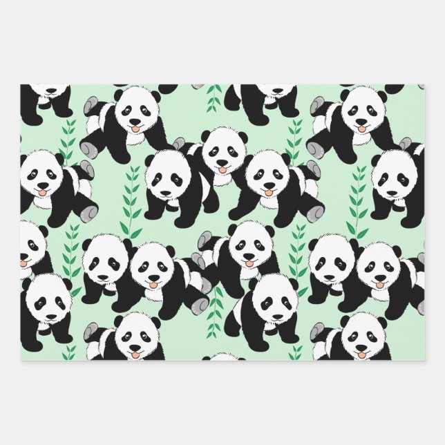 Panda Bears Graphic Wrapping Paper Sheet (Front)