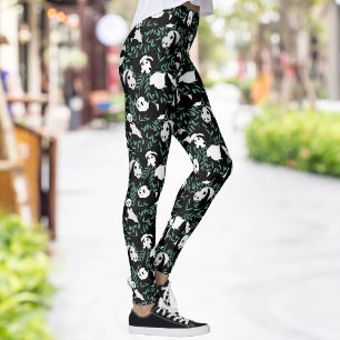 Panda Bears Green Bamboo Black Pattern Leggings