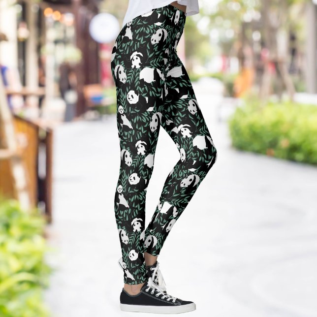 Panda Bears Green Bamboo Black Pattern Leggings (Creator Uploaded)