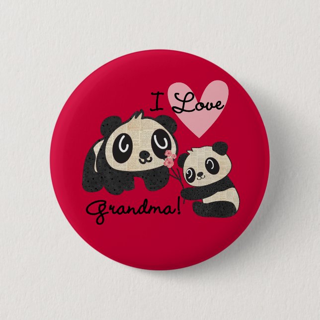 Panda Bears I Love Grandma 6 Cm Round Badge (Front)