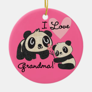 Panda Bears I Love Grandma Ceramic Ornament