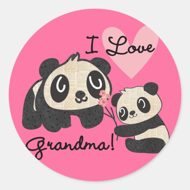 Panda Bears I Love Grandma Classic Round Sticker (Front)