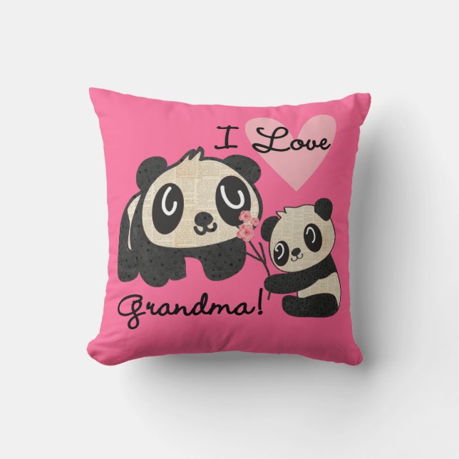 Panda Bears I Love Grandma Cushion (Front)