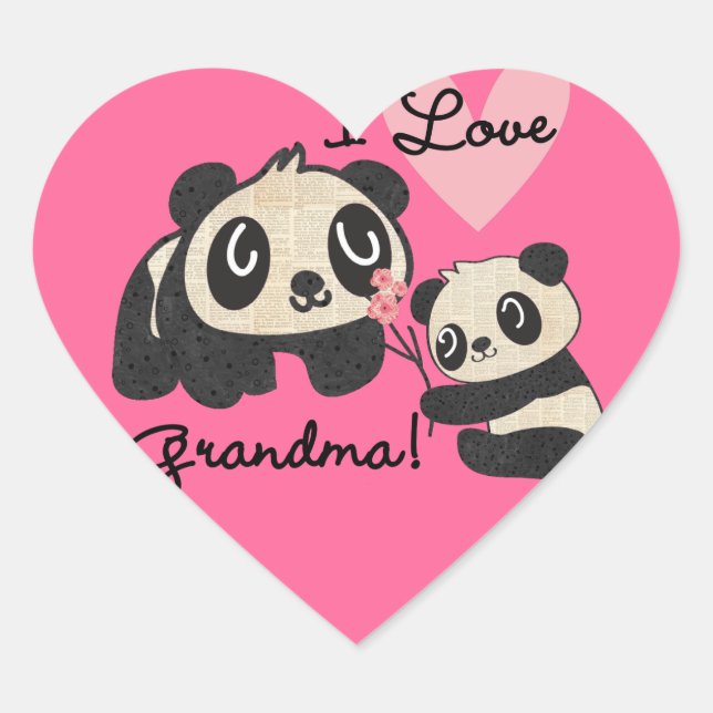 Panda Bears I Love Grandma Heart Sticker (Front)