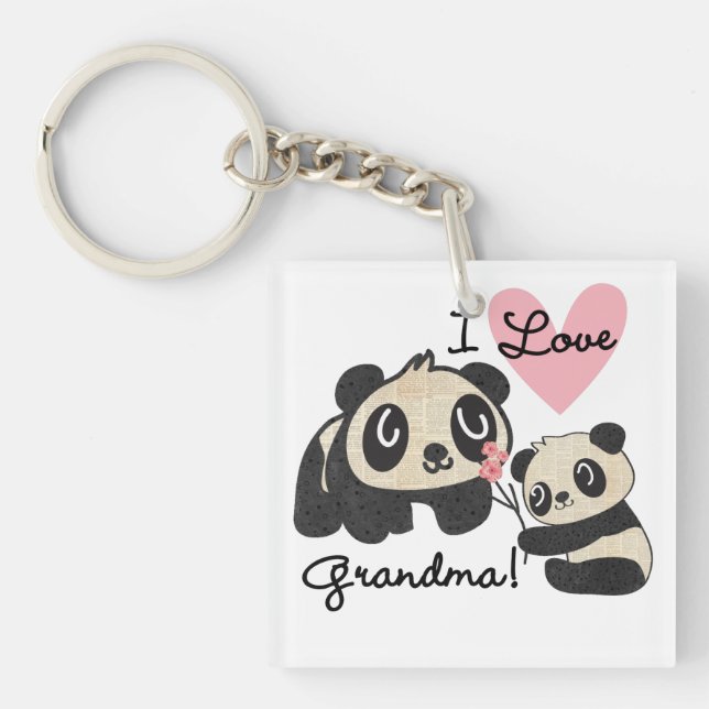 Panda Bears I Love Grandma Key Ring (Front)