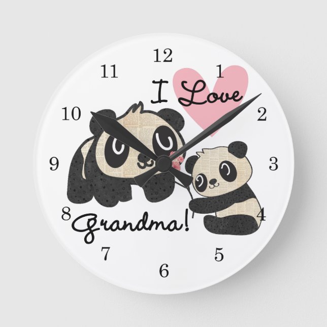 Panda Bears I Love Grandma Round Clock (Front)