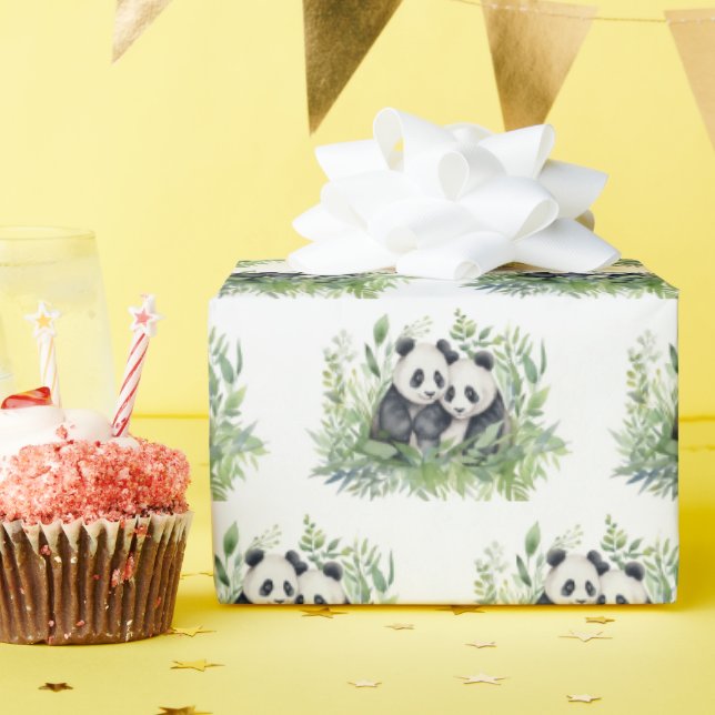 Panda Bears In Bamboo Leaves Wrapping Paper (Birthday Party)