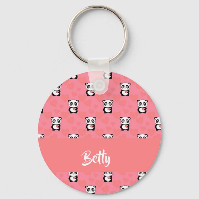 Panda bears love pink pattern key ring (Front)