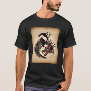 Panda Bears Riding On Dragon Japanese Graphic T-Shirt