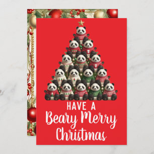 Panda Beary Merry Christmas Tree Holiday Card