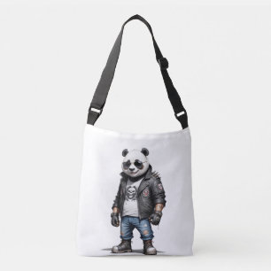 Panda Biker Rebel Leather Jacket Cool Style Urban Crossbody Bag