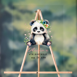 Panda Birthday Invitation, Panda Girl Birthday Acrylic Sign