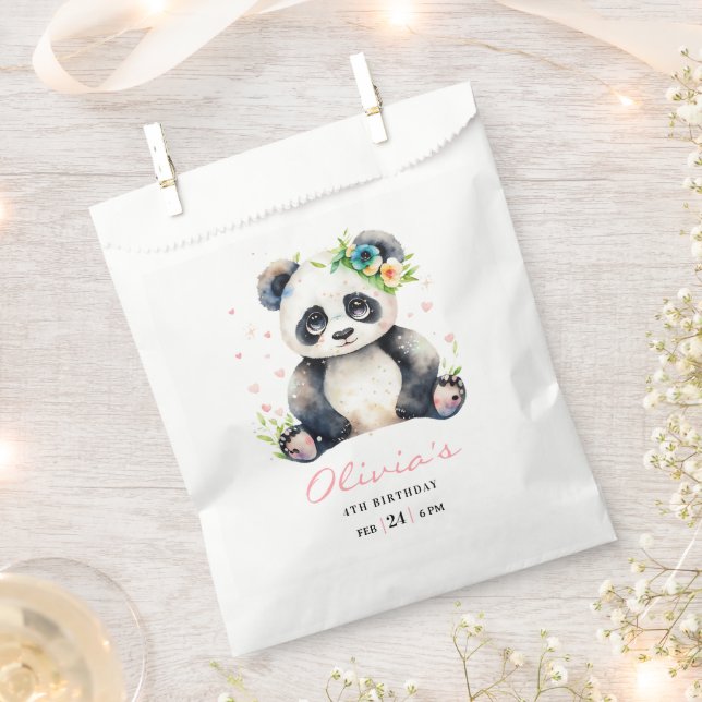 Panda Birthday Invitation, Panda Girl Birthday  Favour Bag (Clipped)
