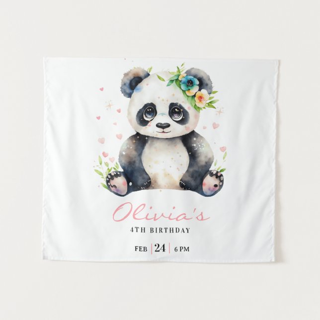 Panda Birthday Invitation, Panda Girl Birthday  Tapestry (Front (Horizontal))