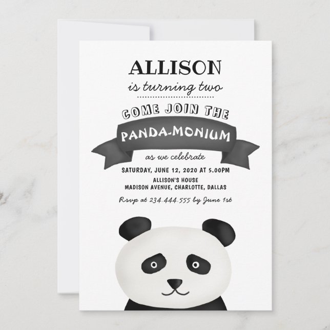 Panda Birthday Party Invitation (Front)