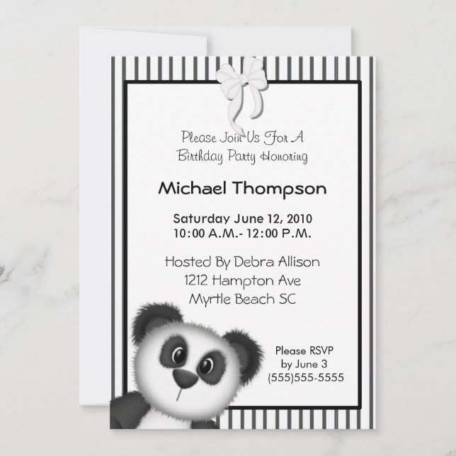 Panda Birthday Party Invitations (Front)