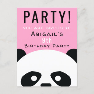 Panda Birthday Party Kids Pink Kawaii Invitation Postcard