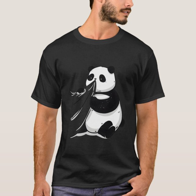 Panda Blowing His Nose On Mom'S Table T-Shirt (Front)