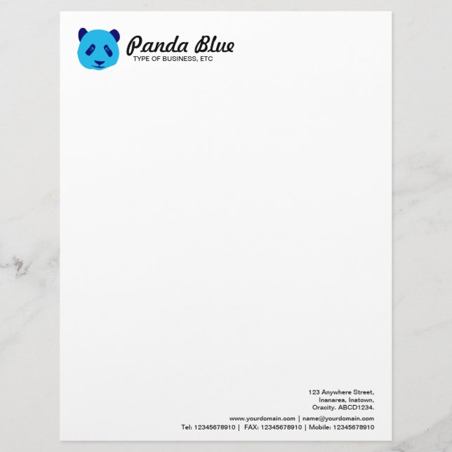 Panda - Blue Custom Letterhead (Front)