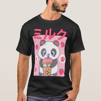 Panda Boba Tea Bubble Tea Anime Kawaii Strawberry  T-Shirt