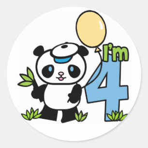 Panda Boy 4th Birthday Classic Round Sticker