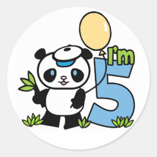 Panda Boy 5th Birthday Classic Round Sticker