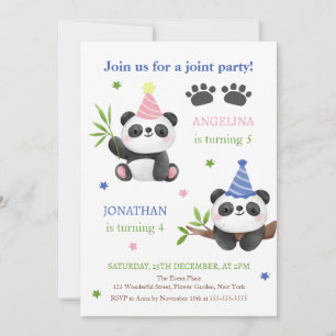 Panda Boy and Girl Joint Birthday  Invitation