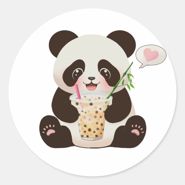 Panda Bubble tea Classic Round Sticker (Front)