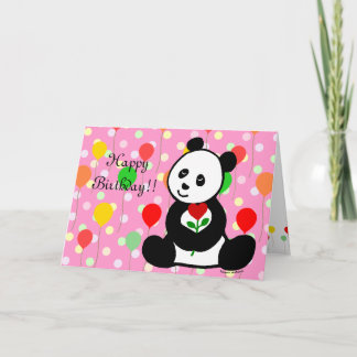 Panda Cartoon and A Heart Flower Birthday Card