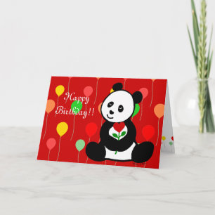 Panda Cartoon and A Heart Flower Birthday Card
