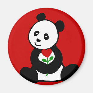 Panda Cartoon and A Heart Flower Magnet
