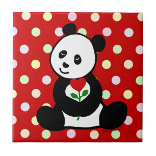 Panda Cartoon and A Heart Flower Tile