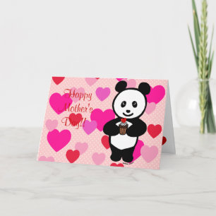 Panda Cartoon and Cupcake Mum Card