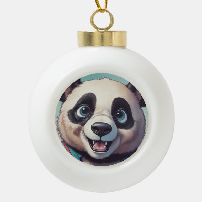 Panda Cartoon Drawing Art Ceramic Ball Christmas Ornament (Front)