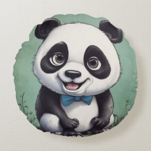 Panda Cartoon Drawing Art Round Cushion
