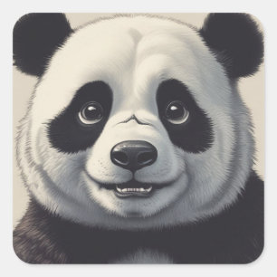 Panda Cartoon Drawing Art Square Sticker