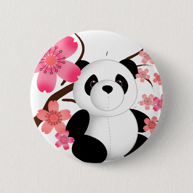 Panda Cherry Blossoms 6 Cm Round Badge (Front)