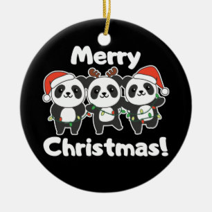 Panda Christmas Animals Pandas Merry Christmas Ceramic Ornament