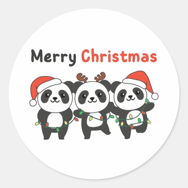 Panda Christmas Animals Pandas Merry Christmas Classic Round Sticker (Front)
