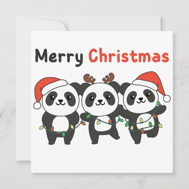 Panda Christmas Animals Pandas Merry Christmas Inv Invitation (Front)